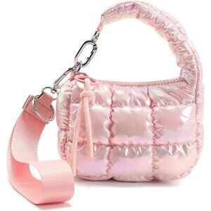 Women's Pink Cute Mini Quilted Wristlet Charm Gift Pouch Puffer Evening Handbag
